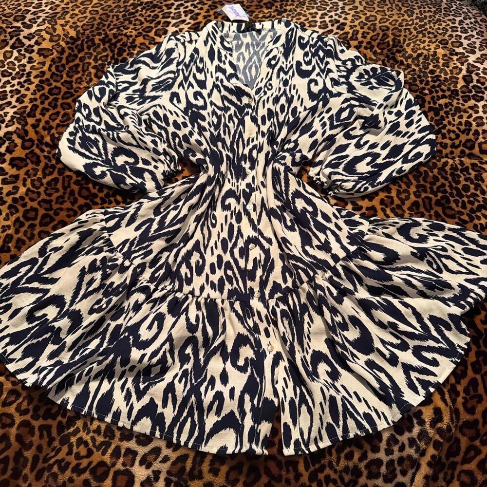 Rachel Zoe navy blue/cream abstract print dress
